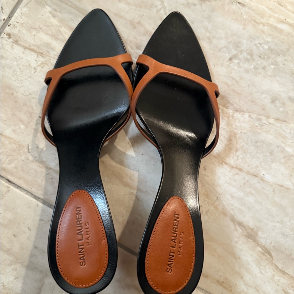 Saint Laurent Black and Tan Pointed-Toe Heels